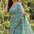 Green georgette printed saree with floral print