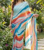 Multicolor georgette printed saree with floral print