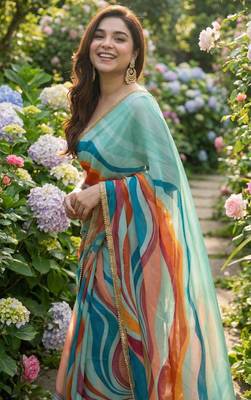Multicolor georgette printed saree with floral print 2