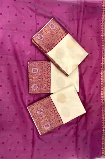 beige silk blend  saree with zari work
