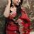 Red organza printed saree with floral print