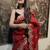 Red organza printed saree with floral print
