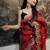 Red organza printed saree with floral print