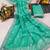 Dark sea green chiffon embroidered saree with thread work