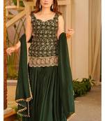 Green embroidered georgette sharara suit set with dupatta