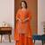 Orange silk blend embroidered sharara suit set with dupatta