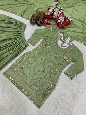 Pista silk blend embroidered sharara suit set with dupatta 5