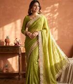 green fancy lace border with jaquard butti silk saree
