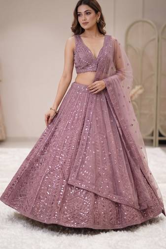 Onion Kasturi Silk Embroidered Lehenga Set For Women's 