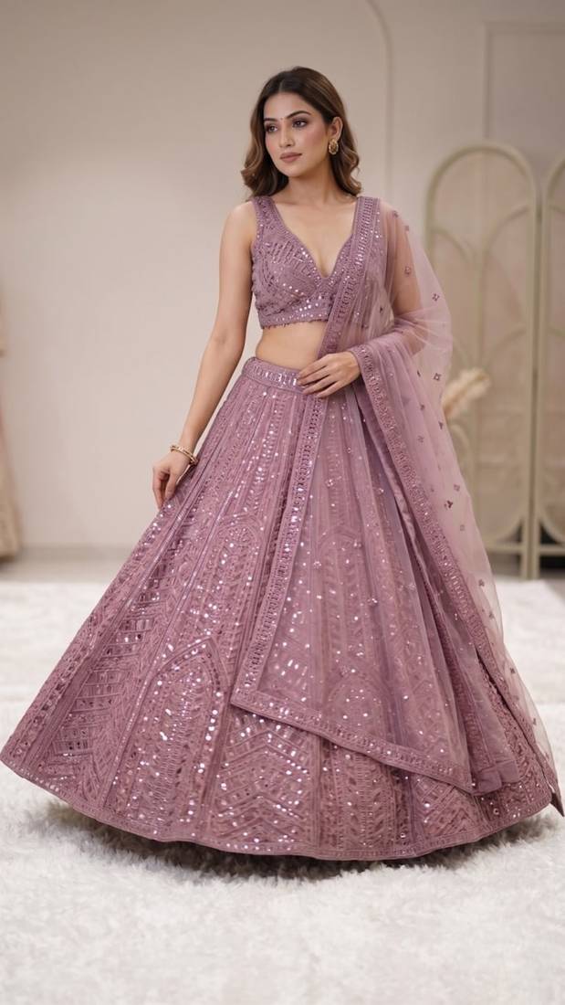 Onion Kasturi Silk Embroidered Lehenga Set For Women's 