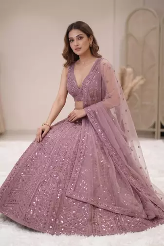 Onion Kasturi Silk Embroidered Lehenga Set For Women's 