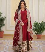 Maroon georgette readymade anarkali suit with embroidery & zari work