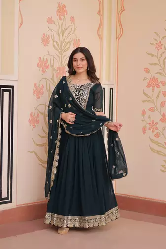 Navy georgette readymade anarkali suit with embroidery & zari work