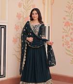 Navy georgette readymade anarkali suit with embroidery & zari work