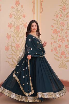Navy georgette readymade anarkali suit with embroidery & zari work 3