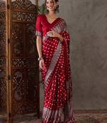 Red color ready to wear semi modal saree with unstitched designer blouse