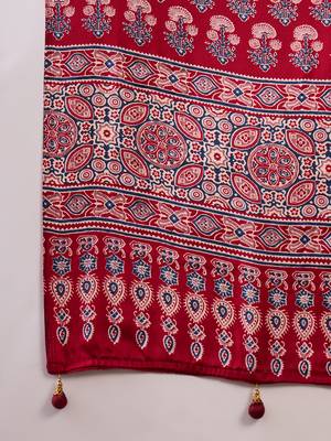 Red color Ready Pleated semi modal saree with unstitched designer blouse 2