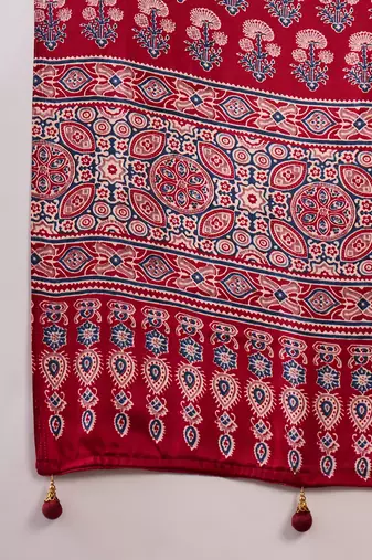 Red color Ready Pleated semi modal saree with unstitched designer blouse