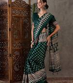 Green color ready to wear semi modal saree with unstitched designer blouse