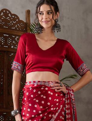 Red color Ready Pleated semi modal saree with unstitched designer blouse 4