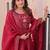 Red silk readymade anarkali suit with embroidery & beats work