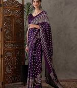 Purple color ready to wear semi modal saree with unstitched designer blouse