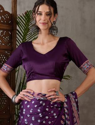 Purple color Pre Pleated semi modal saree with unstitched designer blouse 3