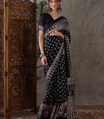Black color ready to wear semi modal saree with unstitched designer blouse