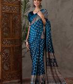Teal color ready to wear semi modal saree with unstitched designer blouse