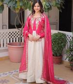 Pink silk readymade anarkali suit with embroidery & sequence work