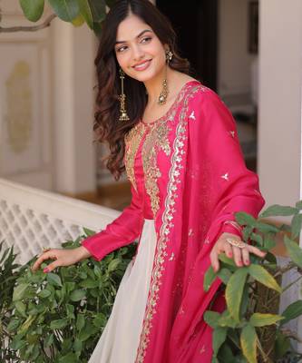 Pink silk readymade anarkali suit with embroidery & sequin  work 2