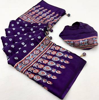 Purple color Pre Pleated semi modal saree with unstitched designer blouse 5