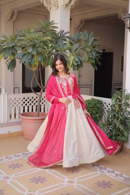 Pink silk readymade anarkali suit with embroidery & sequin  work 3