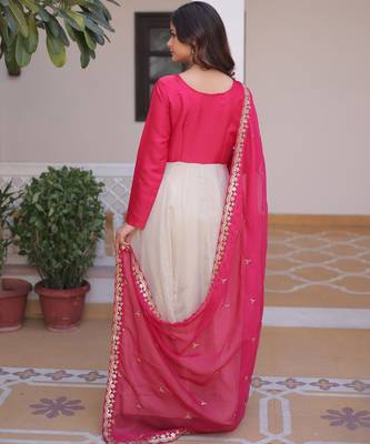 Pink silk readymade anarkali suit with embroidery & sequin  work 4