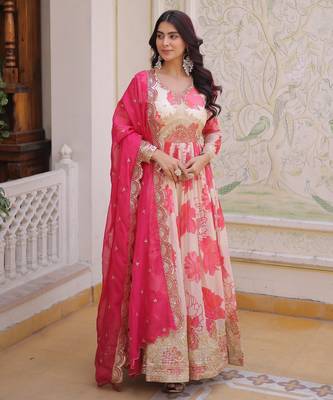 Pink silk readymade anarkali suit with embroidery & sequin  work 1