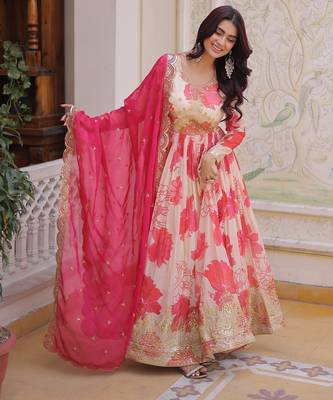 Pink silk readymade anarkali suit with embroidery & sequin  work 3