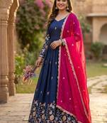 Navy silk readymade anarkali suit with thread embroidery & sequence work