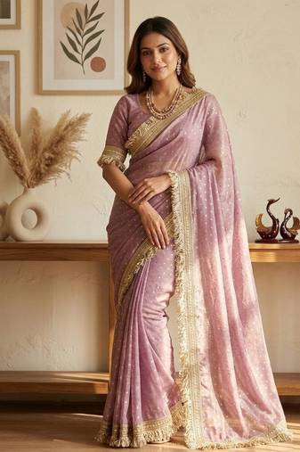 lavender fancy lace border with jaquard butti silk saree