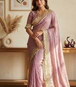 lavender fancy lace border with jaquard butti silk saree