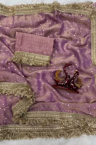 lavender fancy lace border with jaquard butti silk saree