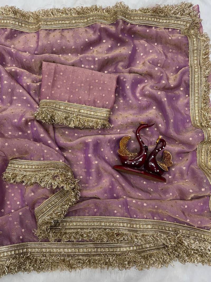 lavender fancy lace border with jaquard butti silk saree