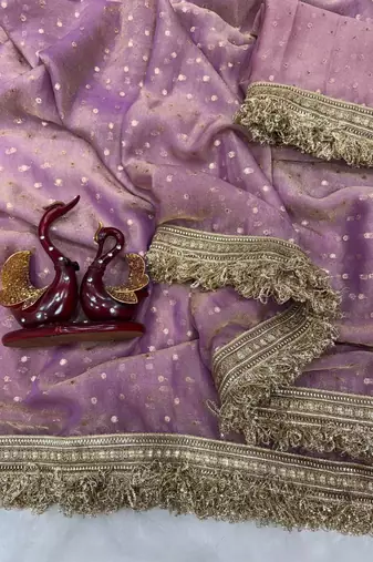 lavender fancy lace border with jaquard butti silk saree