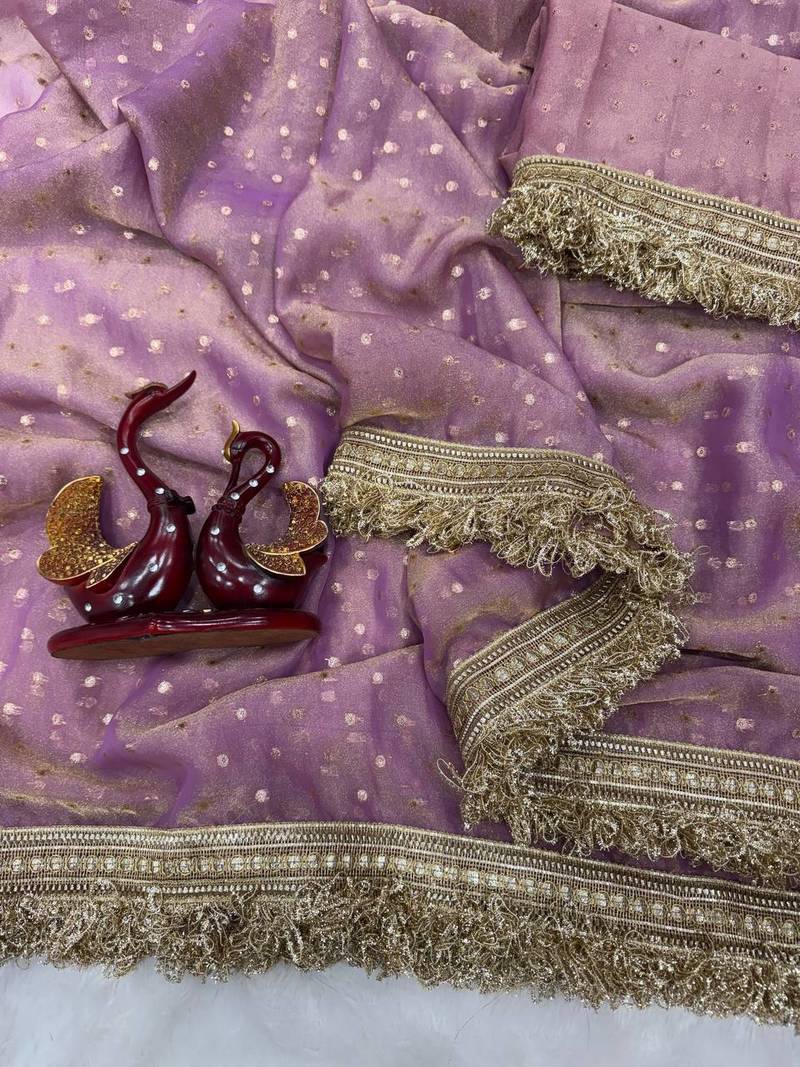 lavender fancy lace border with jaquard butti silk saree