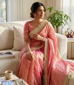 peach fancy lace border with jaquard butti silk saree
