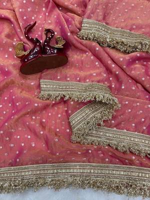 peach fancy lace border with jaquard butti silk saree 2