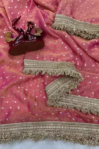 peach fancy lace border with jaquard butti silk saree