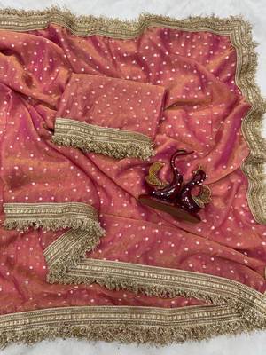 peach fancy lace border with jaquard butti silk saree 3