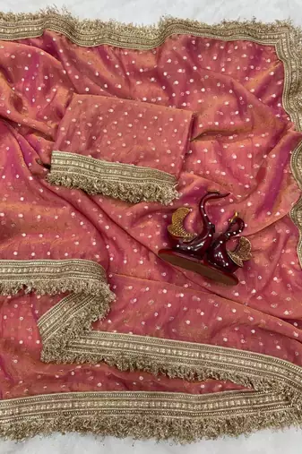 peach fancy lace border with jaquard butti silk saree