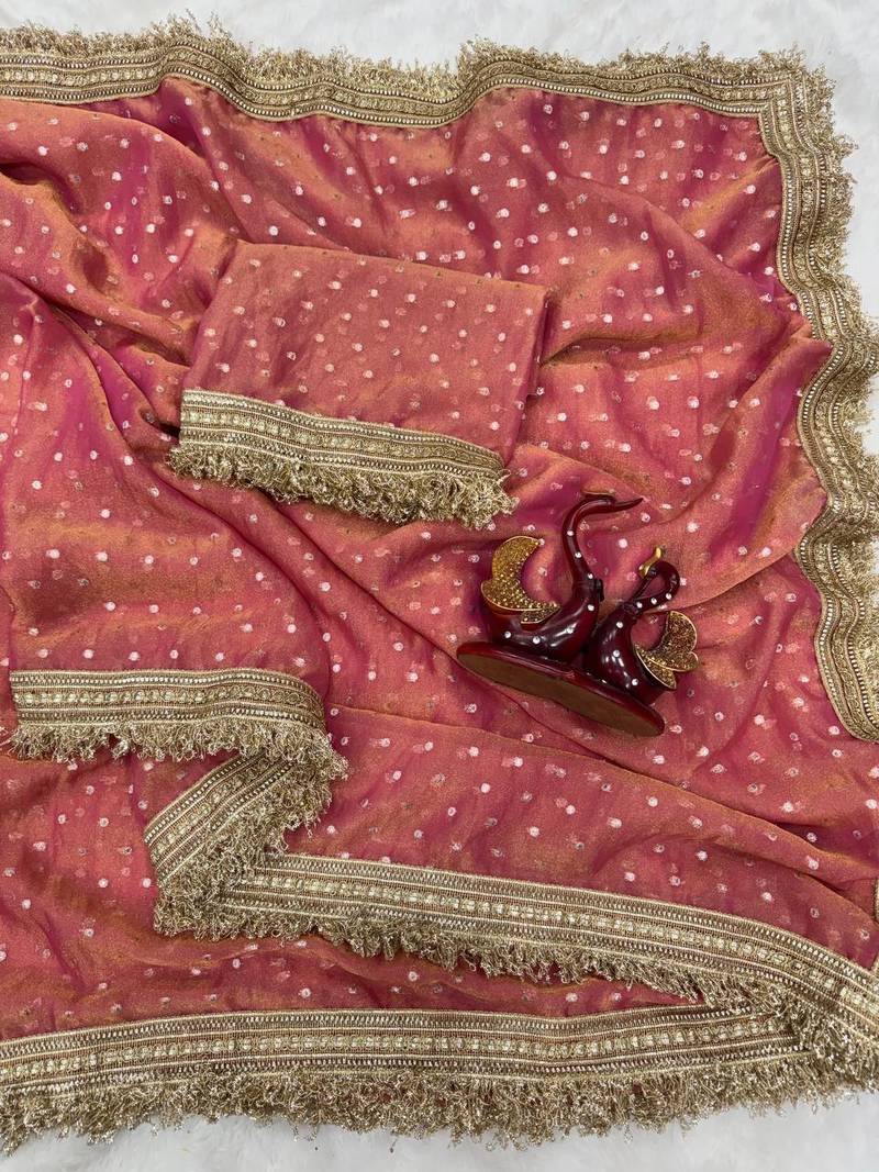 peach fancy lace border with jaquard butti silk saree