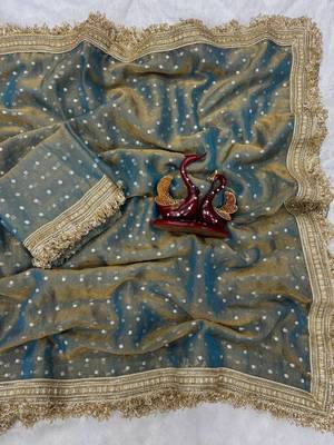 sky blue fancy lace border with jaquard butti silk saree 2